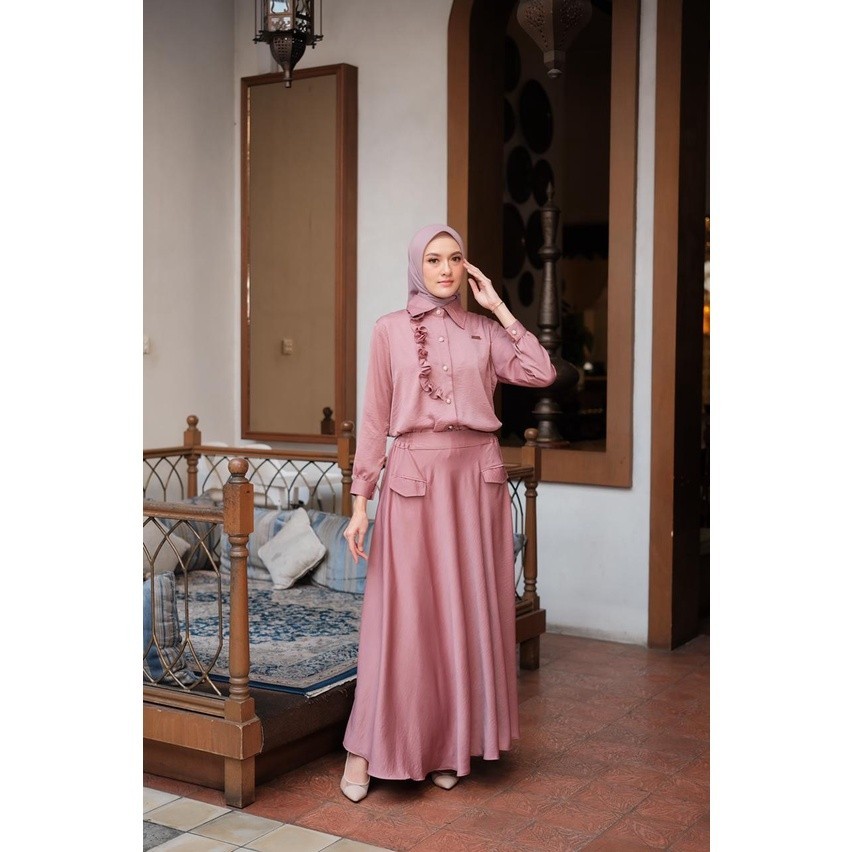 Setelan pakaian wanita kemeja atasan basic set bawahan rok lilit pesta kondangan kerja kantor casual