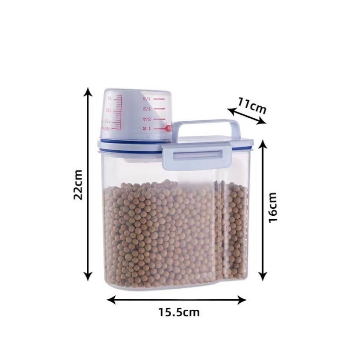 Botol Dry Food Dengan Cup/Rice Storage Jar 2kg Transparent - 1.5kg