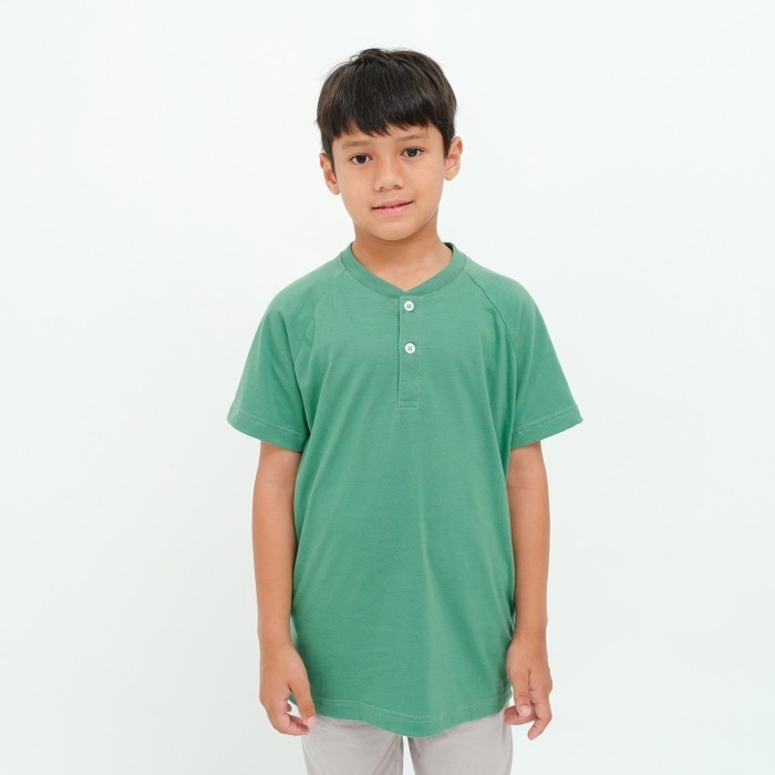 ✨BEST✨ -Kaos Raglan Anak Laki Kancing Depan Remaja Cowok Tanggung 6 8 10 12 14 - Abu Muda(Kcg), 10-1