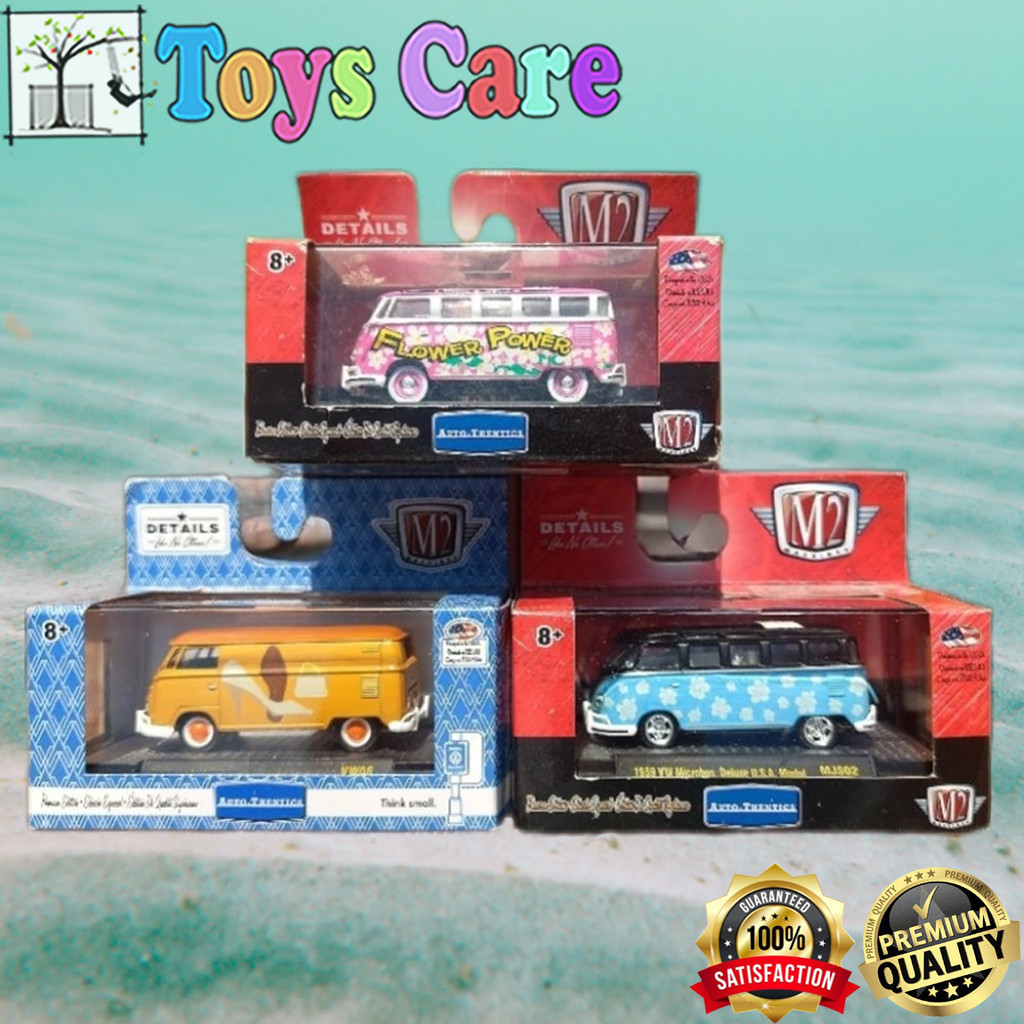 M2 MACHINES 1959 1960 VW VOLKSWAGEN MICROBUS DELUXE DELIVERY VAN USA MODEL - FLOWER POWER BLUE ALOHA