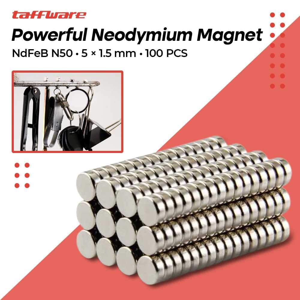 

Taffware Magnet Bulat Powerful Neodymium NdFeB N50 5x1.5mm 100 PCS