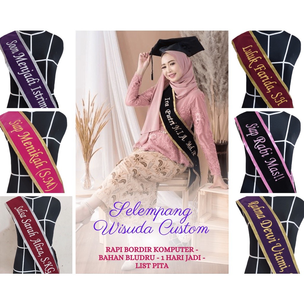 (LANGSUNG JADI) Selempang Wisuda Bludru List Pita Selempang Wisuda