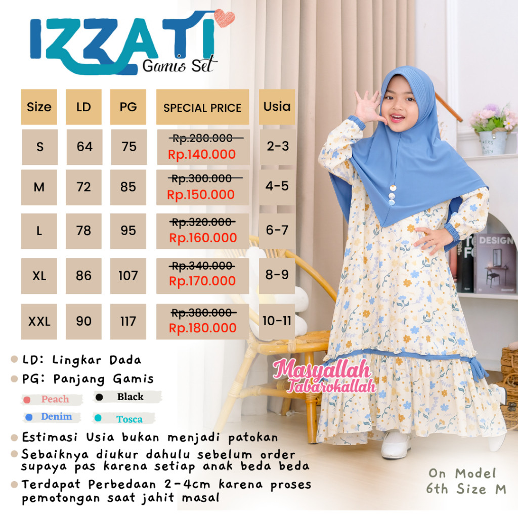 RFB68 Gamis Anak Perempuan Baju Muslim Anak IZZATI Series  2-12 th Rayon Viscose by Mysha Kids Musli