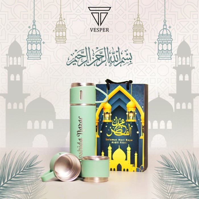

[Terlaris] hampers tumbler vacuum set special idul fitri botol minum lebaran - BLUE, POLOS+BAG