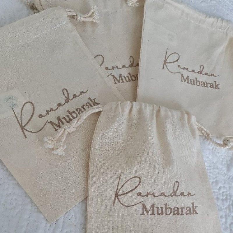 

5pcs 5x7in Coton Eid Ramadan Goodie Bags Islamic Muslim Eidie Pattern for Wrapping Treat Party Eid Mubarak Candy Jewelry Bags