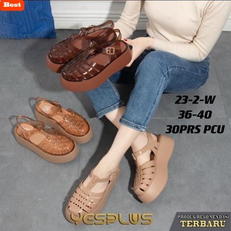 sandal wanita trend sekarang Sepatu Sandal Wedges Wanita Melissa Plato Yesplus Bahan Karet Jelly - C
