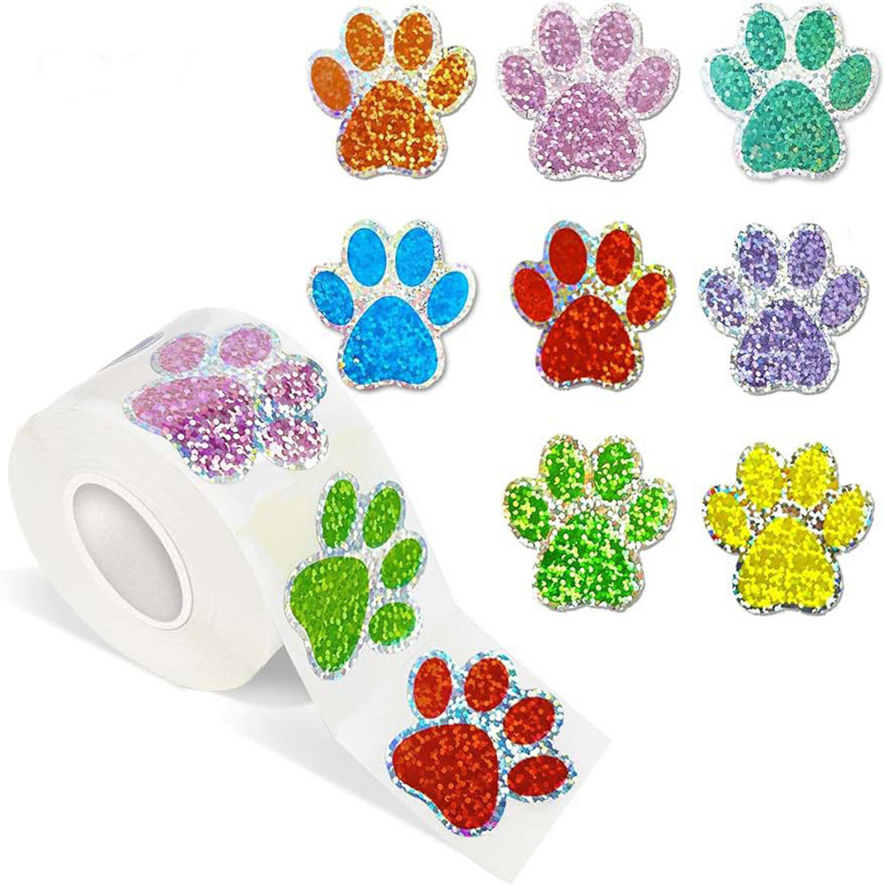 

100-500pcs Cute Animal Paw Sticker DIY Colorful Holographic Lables Art Crafts Sticker Student Reward Stationery Stickers