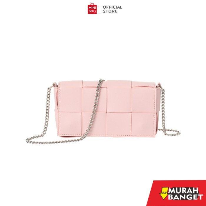 tas selempang wanita simple elegan MINISO Tas Selempang Rantai Wanita Tas Persegi Kecil Flip Rantai 