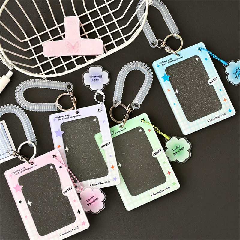 KPOP Clover Transparent Glitter Acrylic 3 Inch Card Holder Postcard Collector Card Holder Idol Album