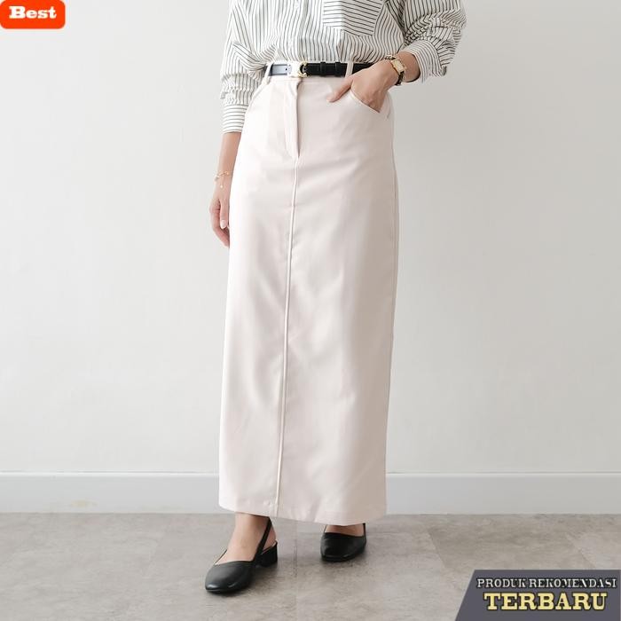 rok wanita kekinian COTTONARY Lora Skirt | Rok Panjang Wanita Terbaru - Beige, Regular