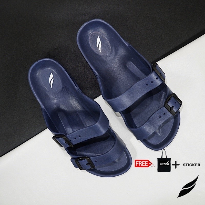 Nationidn- Slippers Strap Navy Blue | Slippers | Sandal Unisex | Sandal Slippers Pria | Sandal Pria 