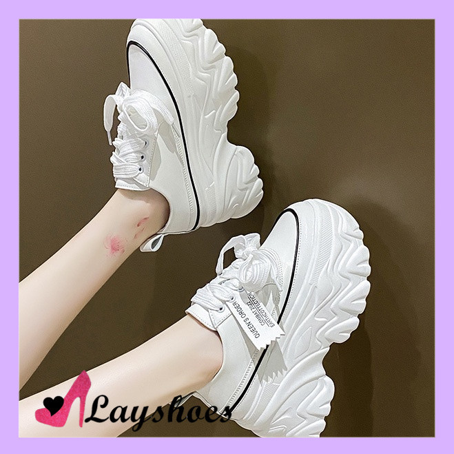 LAYSHOES SEPATU AESTHETIC Spatu Sneakers Putih Wanita Sneaker Tinggi Sepatu Putih Wedges Perempuan S