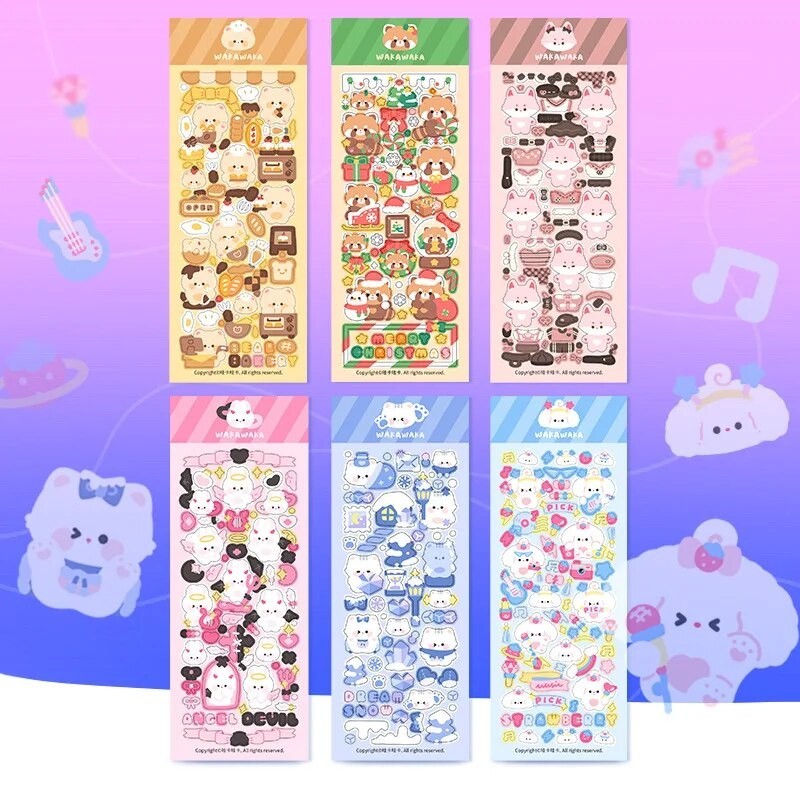 ShuuO 1 Sheets Cute Cartoon Rabbit Bear Panda Decor Sticker Creative Kpop Card Sticker DIY Korean Id