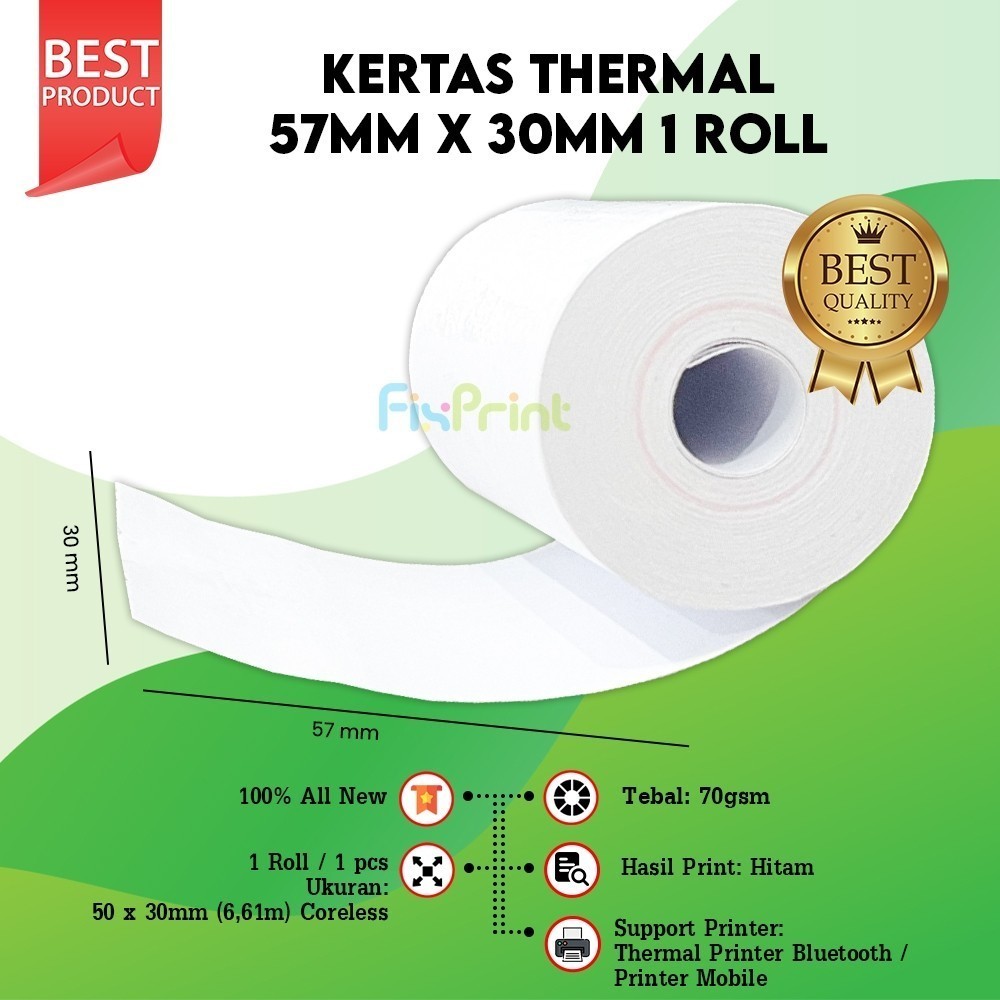 

Kertas Struk Kertas Thermal 57 x 30 / 57x30 / 58 x 30 / 58x30 mm Polos Print Kasir 1 Roll