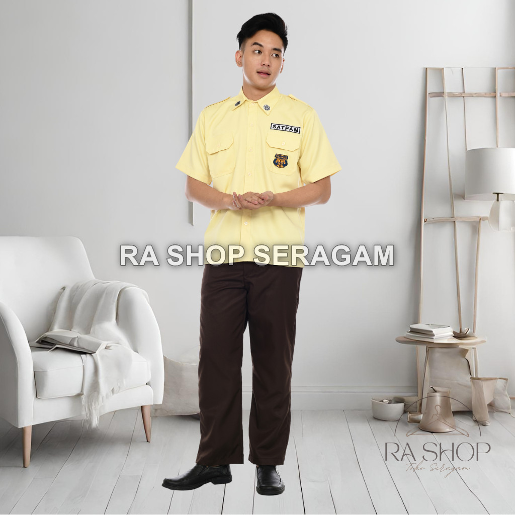 Setelan Seragam Satpam PDH Warna Krem - Lengkap dengan Baju Lengan Panjang/Pendek dan Celana