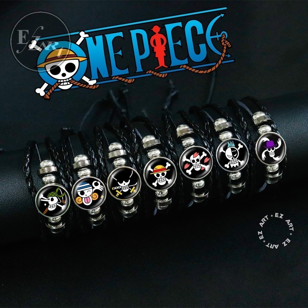 Gelang Tangan Anime One Piece Crew Logo Gambar Simbol Karakter Keren Tali Kulit Kepang Multilayer [E