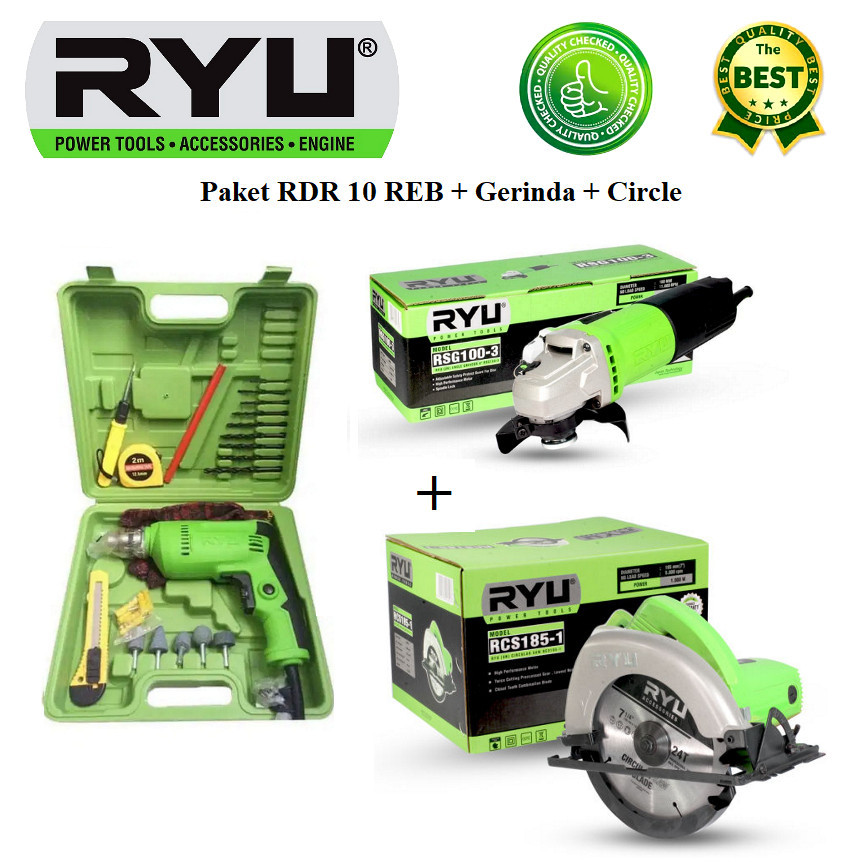 Paket Tukang Kayu Mesin Circular Saw Ryu Bor 10 Mm Ryu Koper Dan Gerinda Ryu