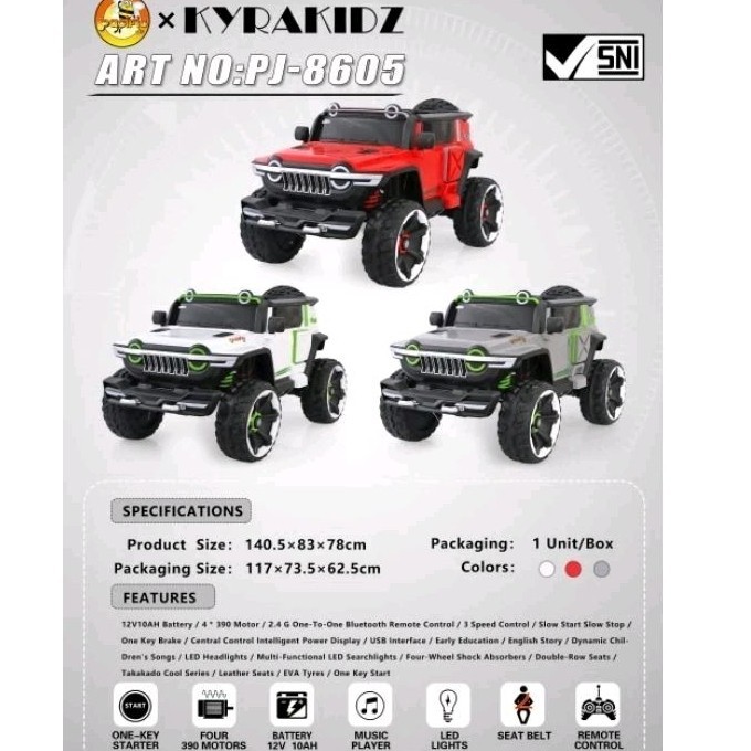 (Free Karpet kaki) MAINAN Mobil Aki Anak Jeep Yukita 870 / PJ-8602 8602  / PJ-8605 8605 / PJ-8606 86