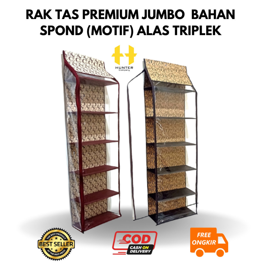 rak tas gantung premium jumbo motif bahan spond micro (motif) alas triplek cover plastik mika keteba
