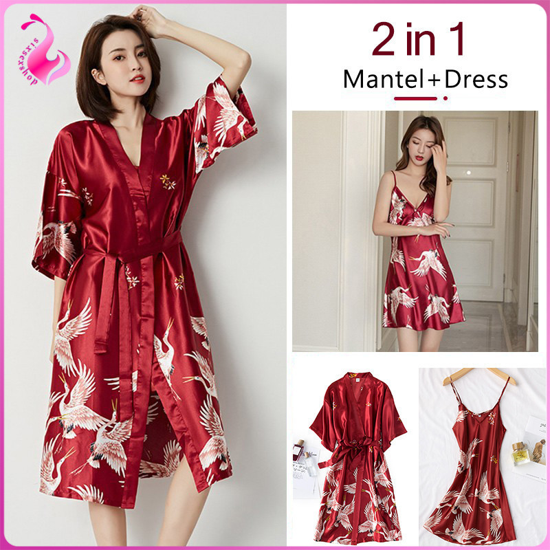 [COD] Daster Kimono Panjang Baju Tidur Wanita Satin Premium Home Dress Korea Baju tidur kimono/baju 