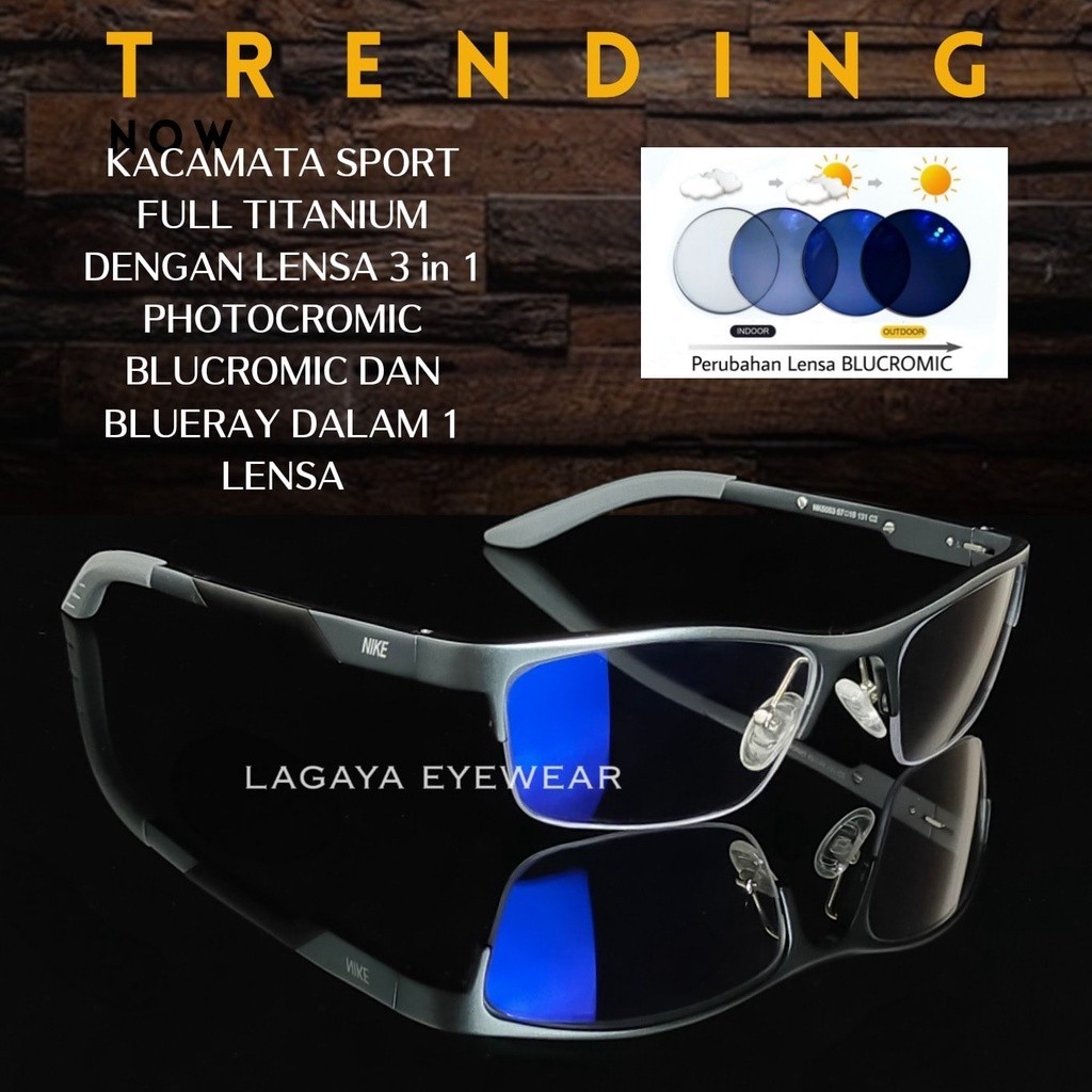 KACAMATA TRENDY BLUCROMIC 3 IN 1 NORMAL MINUS CYL PROGRESIVE PHOTOCROMIC BLUCROMIC BLUERAY ANTIRADIA