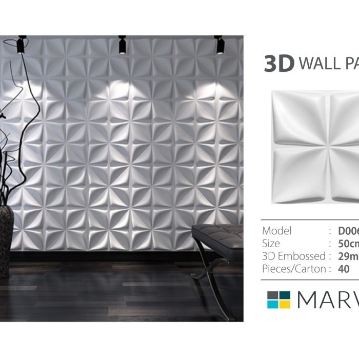 3d wall panel pvc marvel 50cm x 50cm warna putih