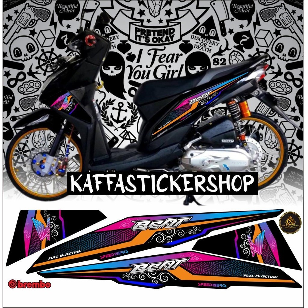 cod STRIPING BEAT FI INJEKSI STICKER LIST BODY MOTOR BEAT FI STIKER POLET OREN  LIST VARIASI setiker