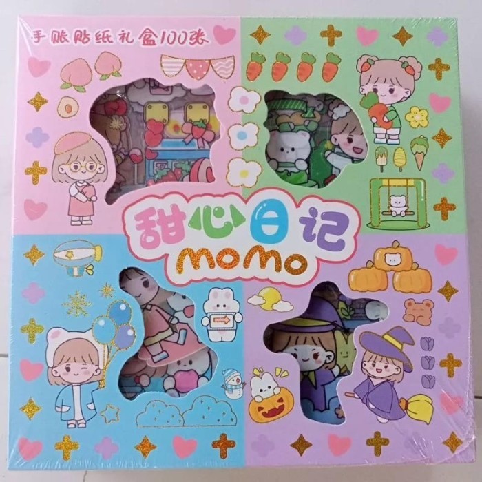 

100 PCS Stiker MOMO Motif Kartun Korea Lucu Anti Air Bahan PET