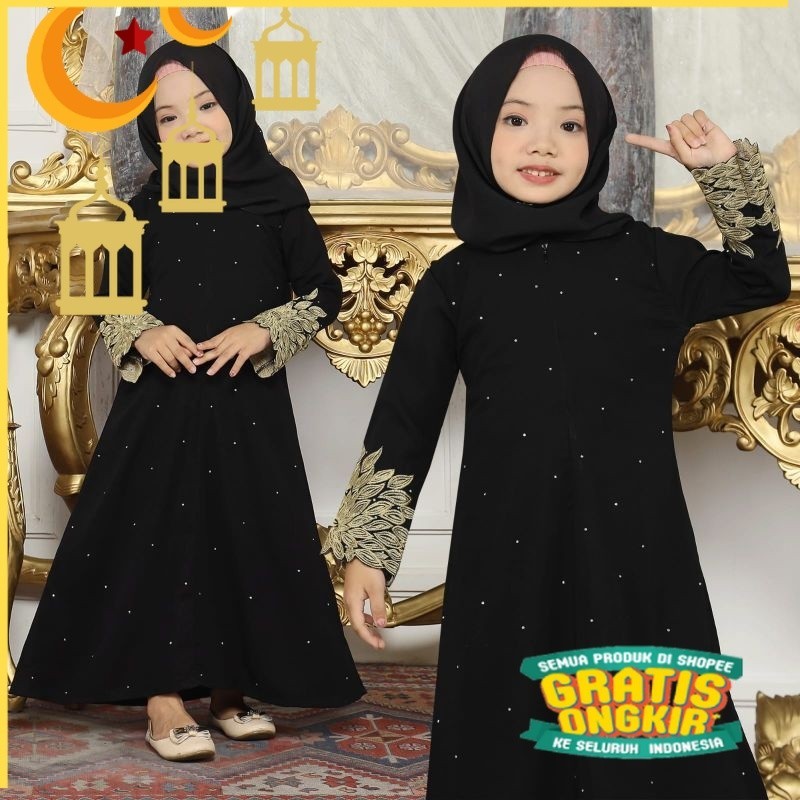 Abaya Sonia anak Gamis Hitam Dress Anak Perempuan abayacollection tanpa kerudung/nude yellow kuning 