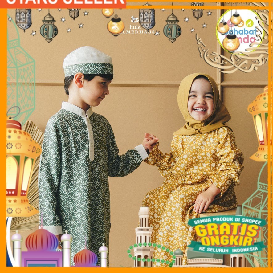 LITTLE PALMERHAUS Setelan Gamis Koko Baju Ramadhan Anak/ Pink Dusty Fanta Merah muda