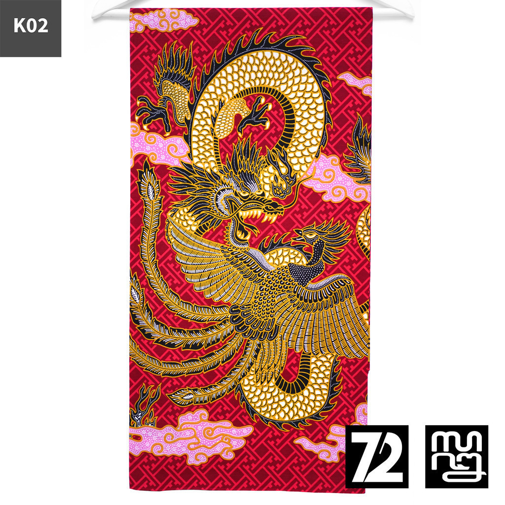KAIN BATIK PREMIUM Bahan Katun Motif Mega Naga Burung Warna Merah Kuning 724711 Cap 72 Jarik Jarit S