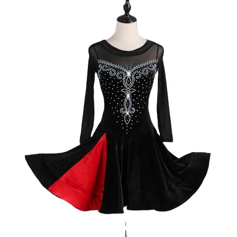 Gaun kostum dansa Latin untuk wanita Gaun rok panggung orangtua-ayah kostum dansa Latin untuk wanita