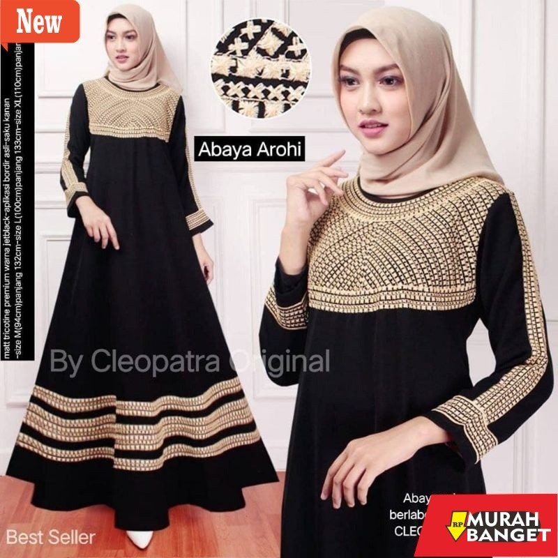 BAJU TIMUR TENGAH UNTUK LEBARAN- gamis hitam wanita dewasa ibu muslimah elegan model terbaru murah b