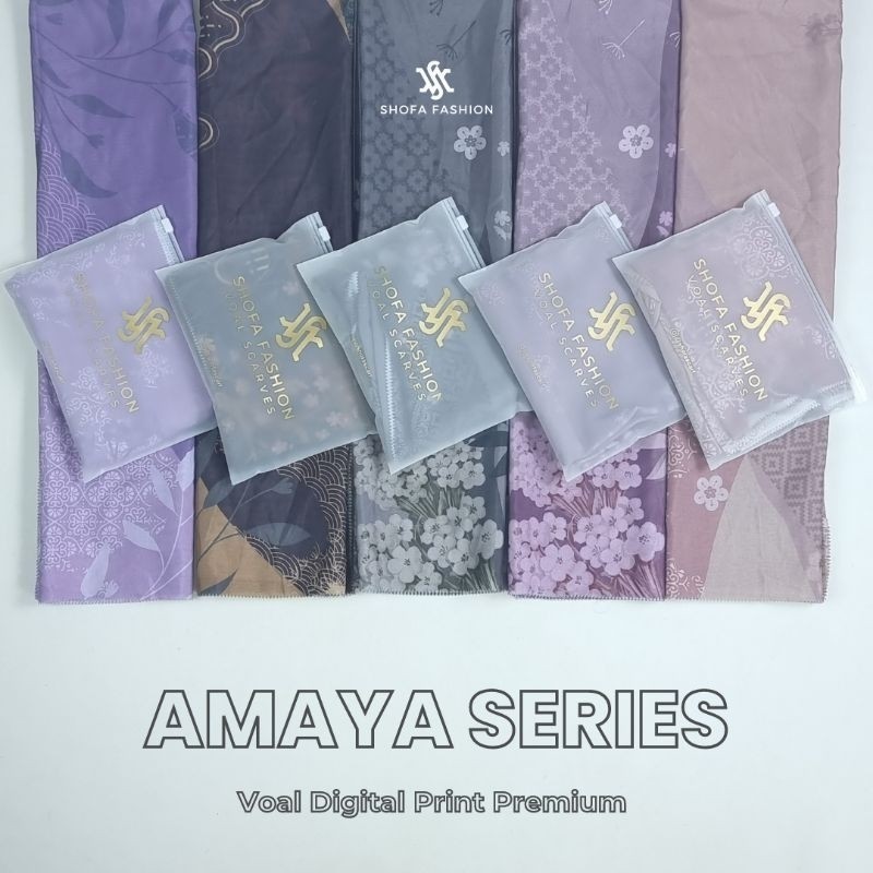 Shofa Fashion-Amaya Series Hijab segi empat Voal motif digital printing oirin Ziperlock