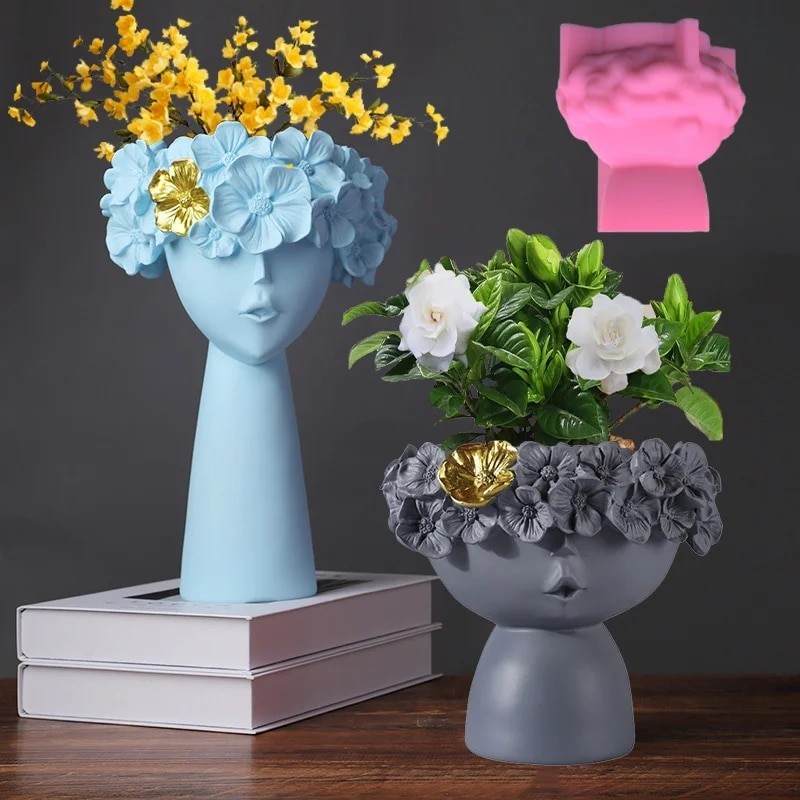 

DIY Nordic style cute girl Succulent plants flowerpot resin silicone mold flower wreath woman vase concrete cement gypsum mold