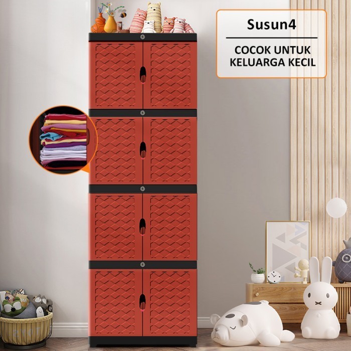 Almari pakaian plastik lemari plastik Full Kunci Lemari Pakaian krem - No Kunci-4