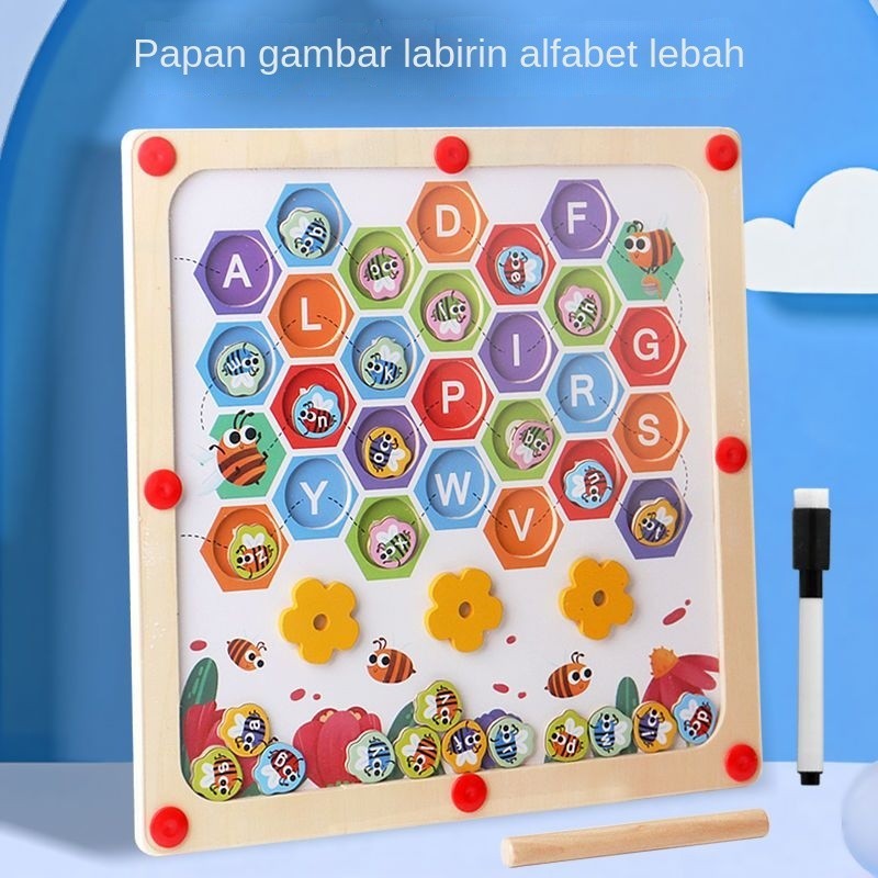 

3-6 Tahun Anak-anak Usia Dini Pendidikan Anak-anak Dua Dalam Satu Puzzle Papan Gambar Huruf Pengontrol Kognitif Pena Latihan Magnetik Papan Gambar Labirin