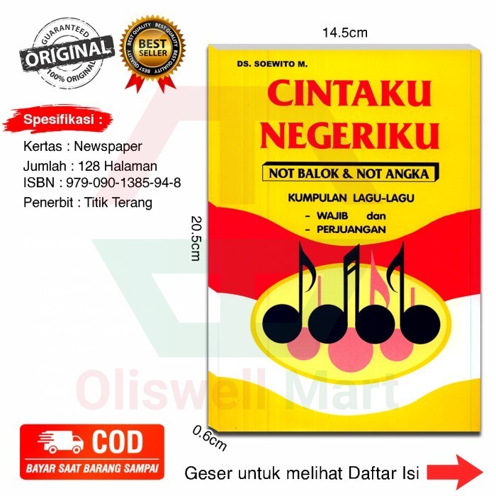Buku Cintaku Negeriku Not Balok & Not Angka Kumpulan Lagu-lagu Wajib
