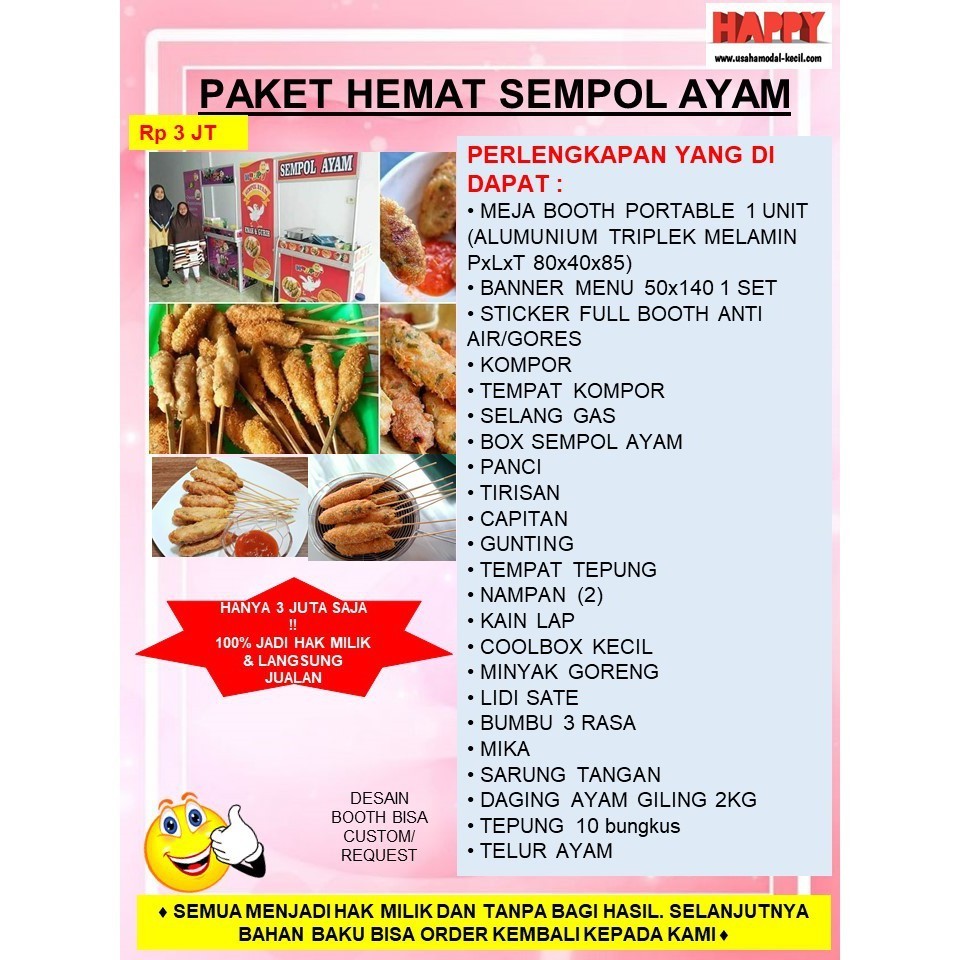 PAKET HEMAT MURAH EKONOMIS USAHA FRANCHISE MAKANAN SEMPOL AYAM CHICKEN NUGGET KEKINIAN GEROBAK BOOTH