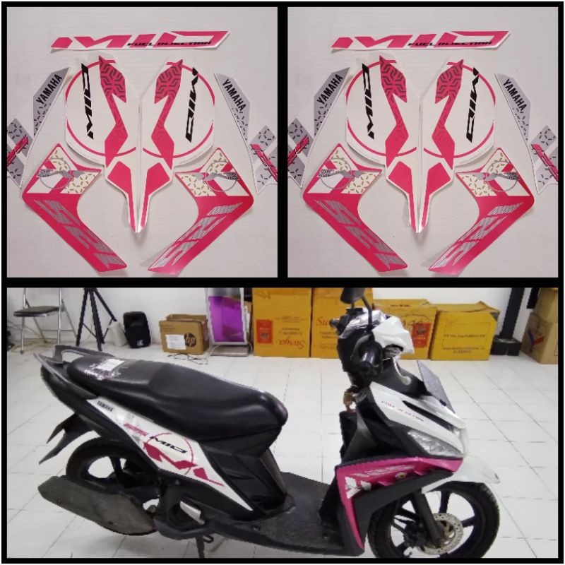 STIKER STRIPING LIS LES POLET PLAT PLISIR BODY MOTOR YAMAHA MIO M3 125 2015 FULL PUTIH PINK