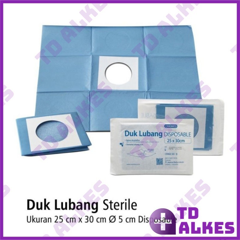 Onemed Duk Sterile 25X30 50X50  D5 90X90 D7 100X100 D8 Lubang 5cm 7cm 8cm p3k Bolong Steril Disposab