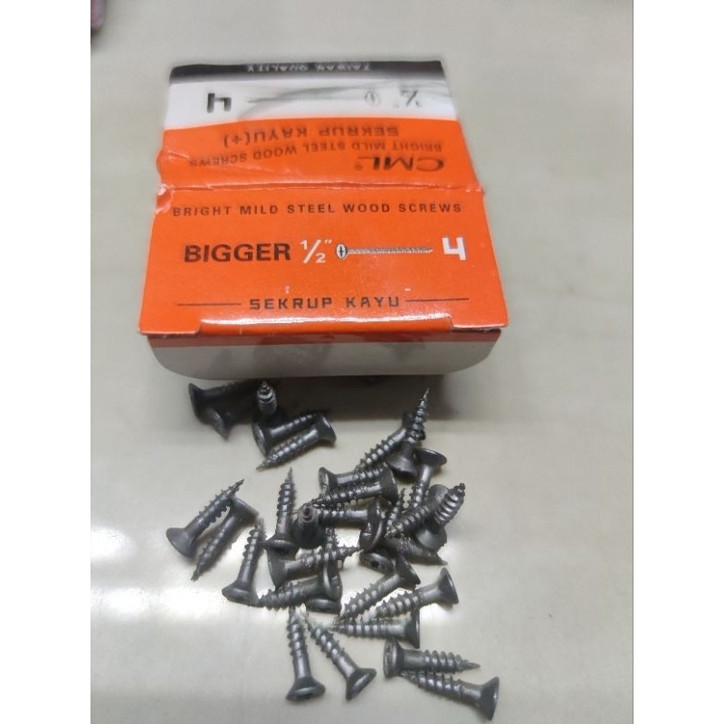 SEKRUP KAYU KEPALA (+) 1/2 X 4 / 1 BOX ISI + - 70 BUAH