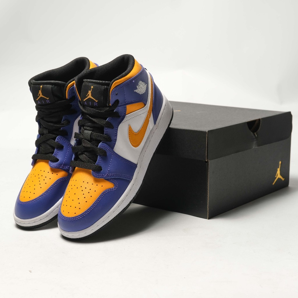PREMIUM SEPATU CASUAL / SNEAKERS AJ 1 MID LOS ANGELES LAKERS