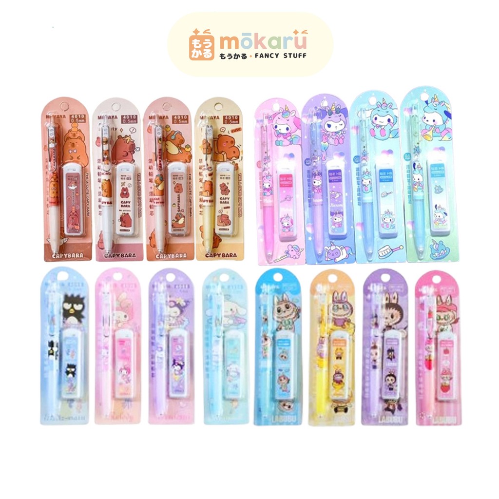 

Fancy Pensil Mekanik HB 0.5mm Set - Mechanical Pencil With Refill LABUBU / CAPYBARA / SANRIO SATUAN