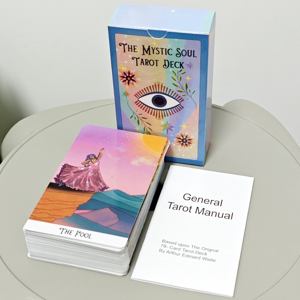 

12*7cm Mystic Soul Tarot 78 Pcs Cards with Guidebook - Vibrant Colors Throughout The Deck, To Uplift The Energy of The Reader