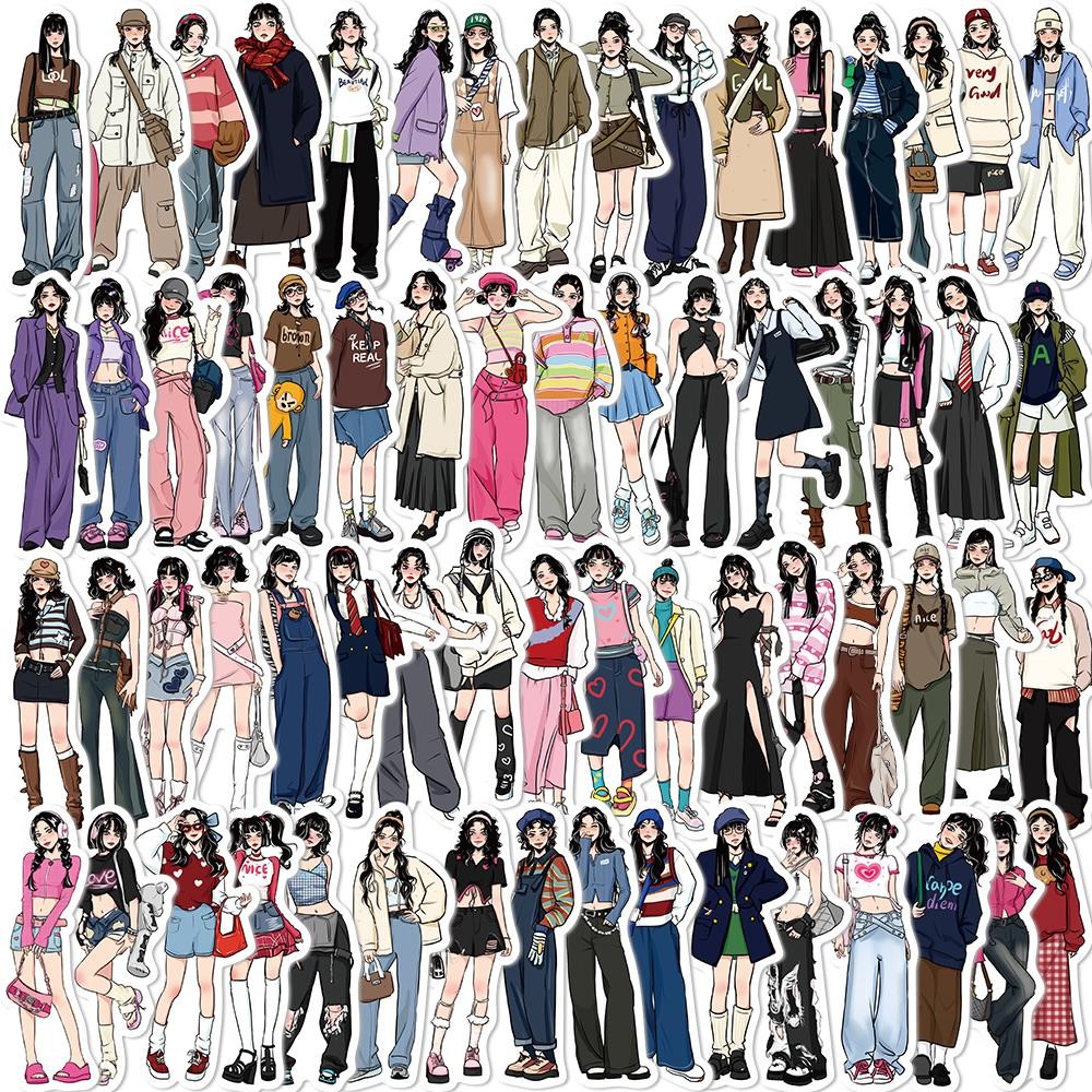 

65pcs Fashion Mocha Girl Stickers Decals Cartoon Graffiti DIY Notebook Luggage Wall Decoration PVC Sticker