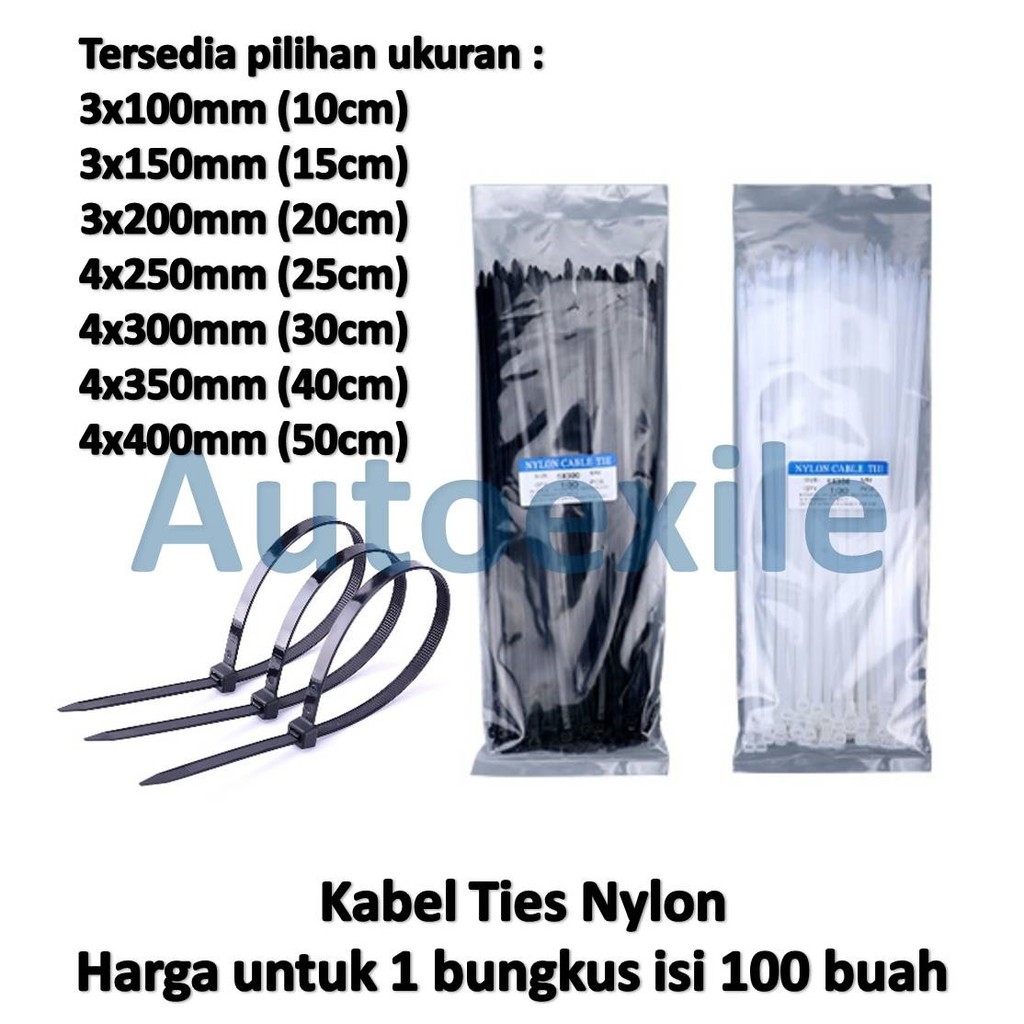 

Kabel Ties isi 100 buah Pengikat Kabel Tis Cable Tie Nylon Plastik Panjang 100 150 200 250 300 350 400 mm 10 15 20 25 30 35 40 cm