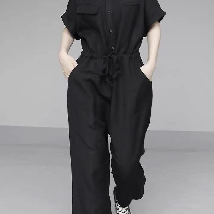 Kasual Lengan Pendek Overall Pria Dan Wanita Longgar Pinggang Panjang Jumpsuit Celana Jumpsuit