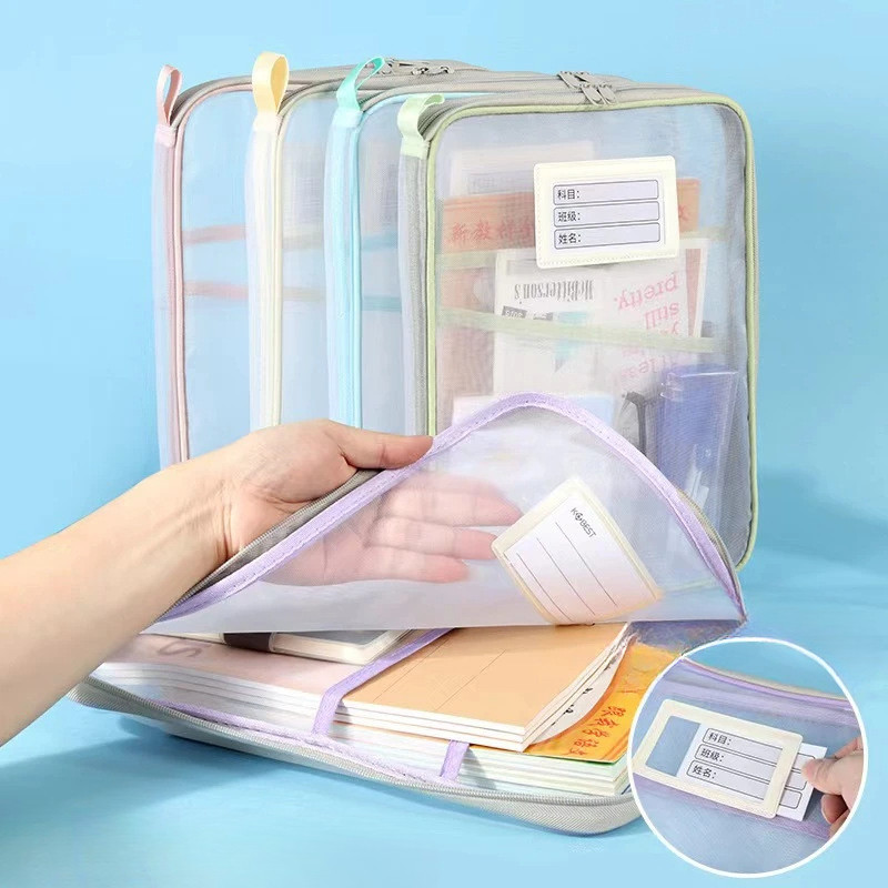 

Tas Dokumen Transparan 3 Lapis / Tas Buku Portabel Jaring Tas Penyimpanan Kertas