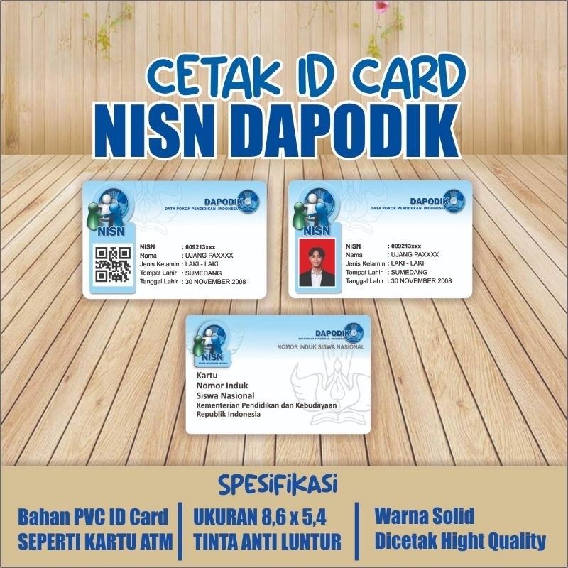 

CETAK ID CARD KARTU NISN DAPODIK BAHAN PVC ID CARD SEPERTI ATM PROMO BULAN INI DAN BISA COD